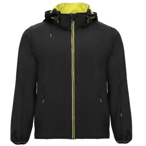 Softshell striukė su gobtuvu (unisex, juoda, be spaudos)